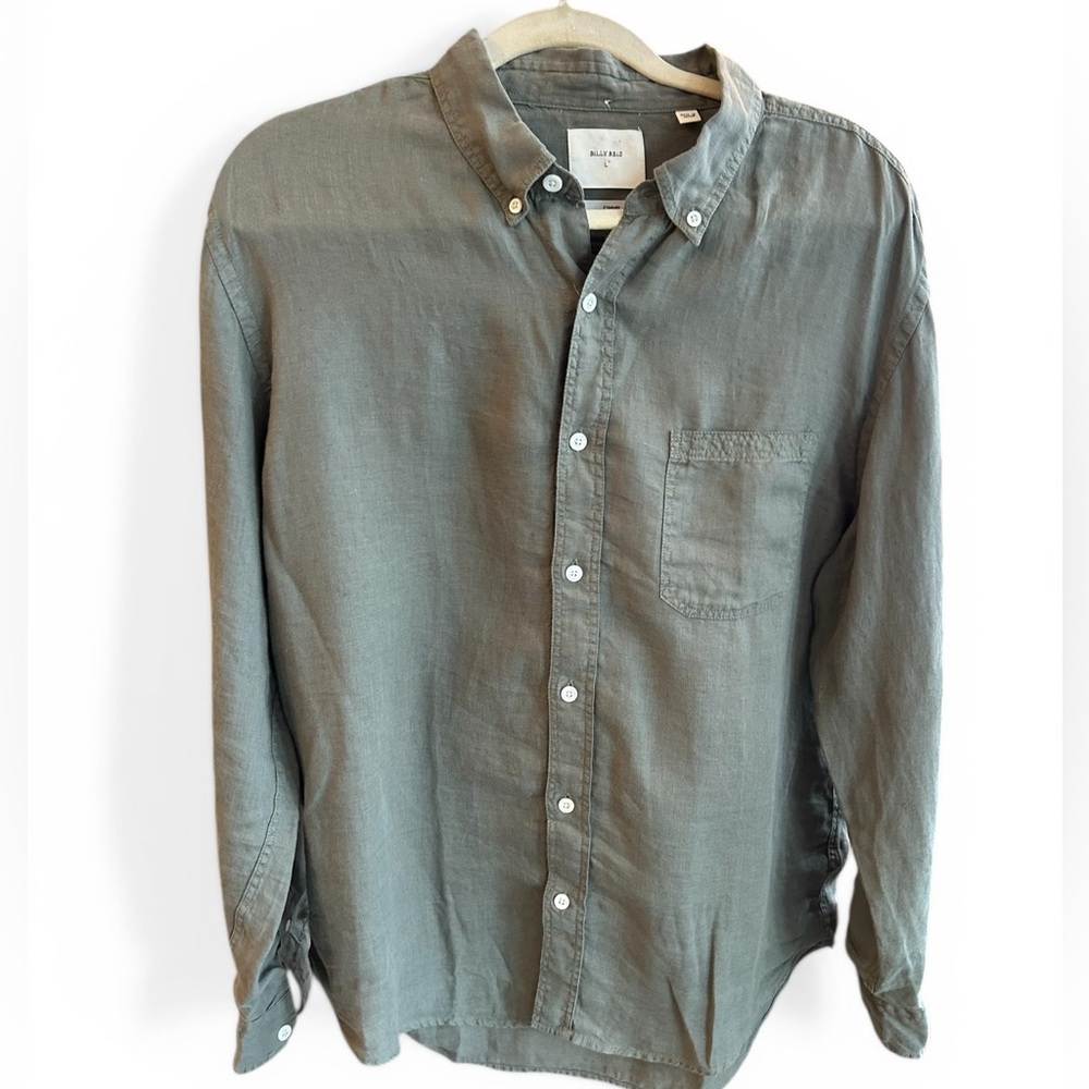 Billy Reid Olive Green Button-Down Linen Shirt